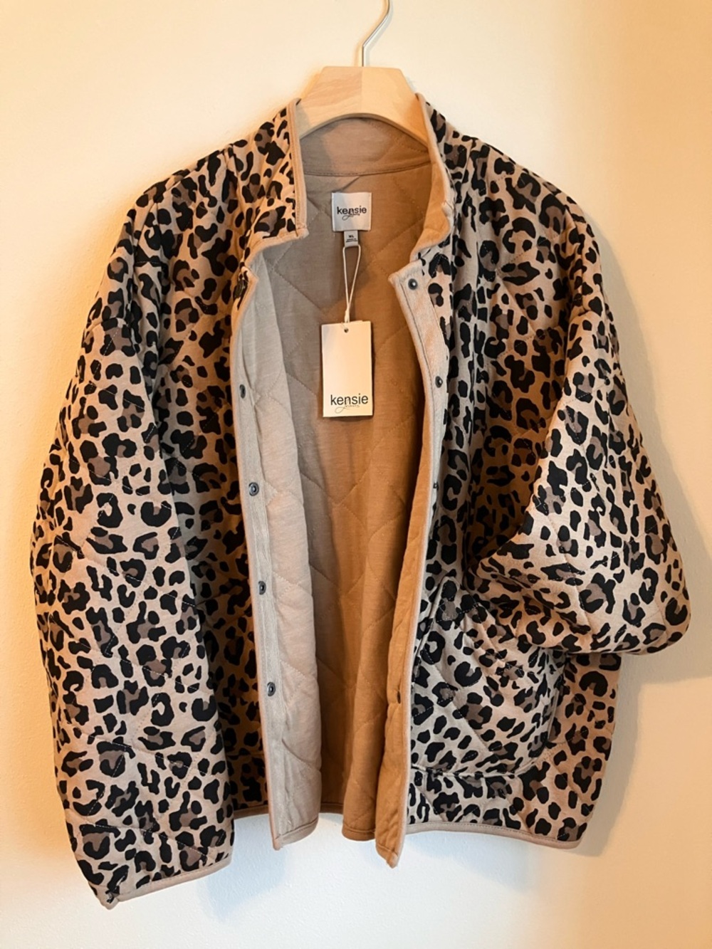 Kensie Quilted Puffer Light Spring Jacket Button-Up Leopard Cheetah Extra Large - Picture 8 of 14